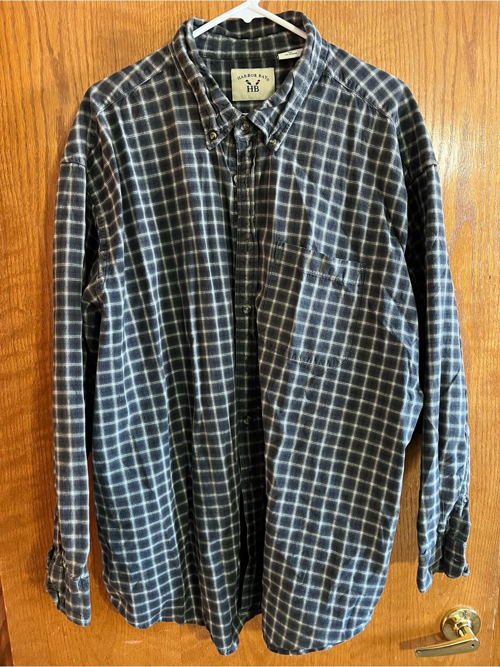 Harbor Bay Gray and White Plaid Button-Down Shirt